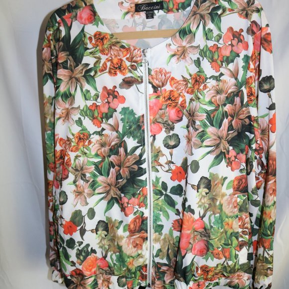 Baccini Floral Coral & Green Zippered Lightweight Jacket - Picture 3 of 5